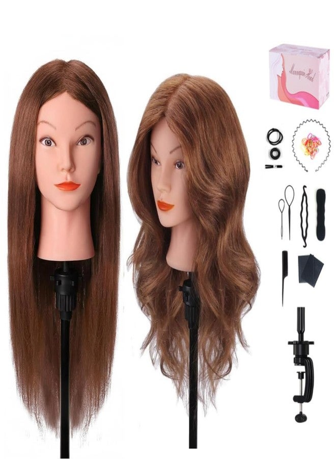 MYSWEETY Mannequin Head with Hair, Doll Head for Hair Styling, Manikin Head with 100% Human Hair Cosmetology Makeup Hairdressing Training Head with Clamp Holder and Tools(18" Auburn, Makeup) - Image 1